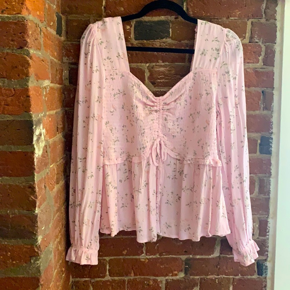Planet Gold Pink Floral Top with Smock Detail